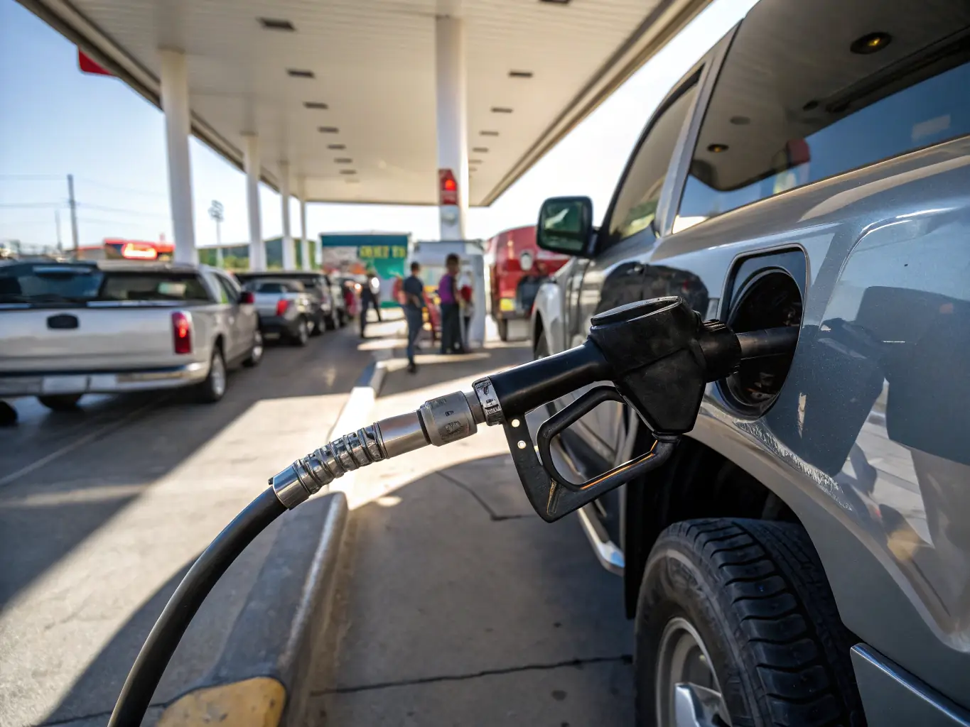 A high-quality image of diesel fuel being dispensed at a gas station.